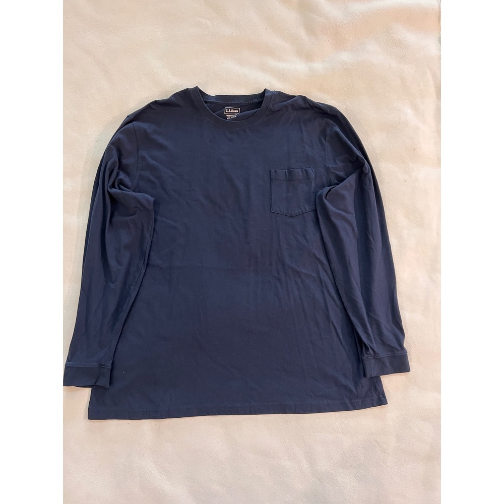 LL Bean Traditional Fit Long Sleeve Pocket T Shirt Navy Blue XXL Tall